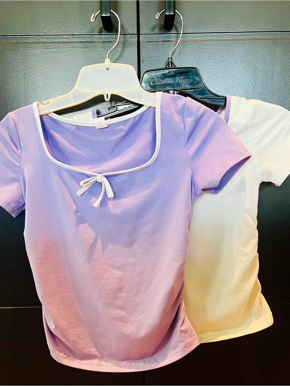 Set of 2 girls size 11/12 Lavender Scoop Neck Tees with Contrast Trim